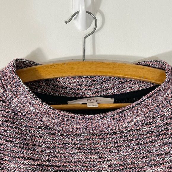 Loft Boucle Cotton Blend Pink & Black Funnel/Mock Neck Light Sweater/Top Size M - Picture 7 of 9